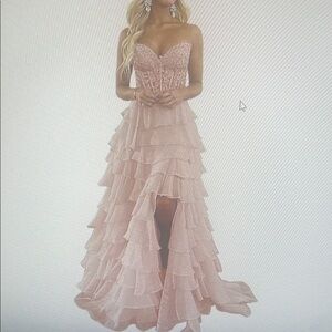 Elegant Pink Strapless Ruffle Dress